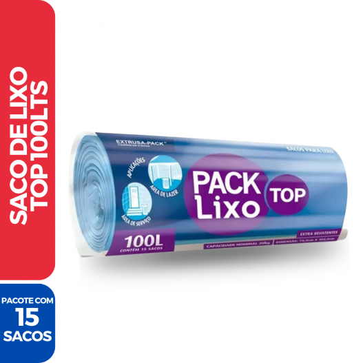 Rolo Saco Lixo Top Azul Picotado Resistente 100LTS 75x105 - 15 Sacos