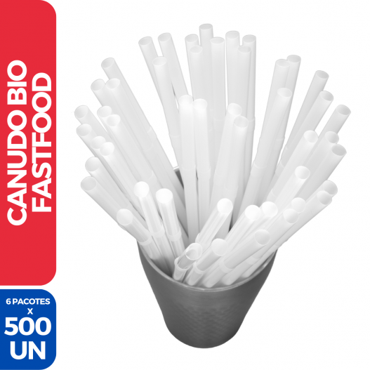 Canudo FastFood Biodegradavel (Sache) - 6 Pacotes C/ 500 Unidades