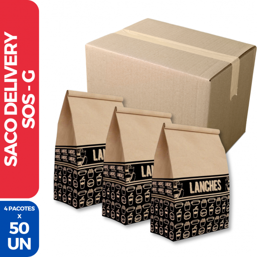 Saco P/ Delivery SOS Impresso - G 23.5 X 16 X 32 - 4 Pacotes de 50 Unidades