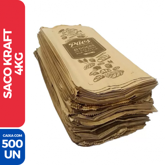 Saco de Pão Doces Salgado Impresso Kraft 4KG - 500 Unidades